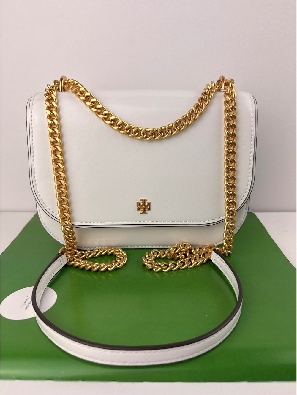 Tory Burch Emerson Patent Flap Shoulder Bag Optic White $498